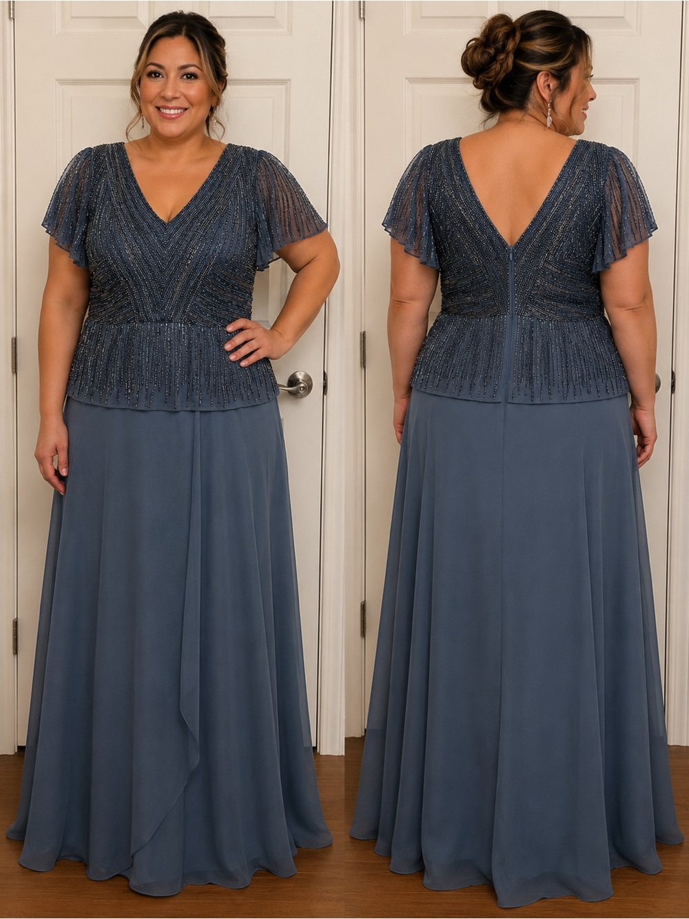 Elegant Plus-Size Beaded Evening Dress